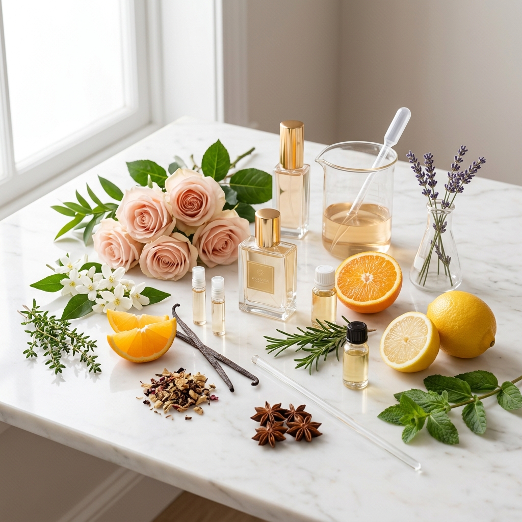 SKFF (INDIA) PVT. LTD. — Natural ingredients, perfume bottles, and laboratory glassware